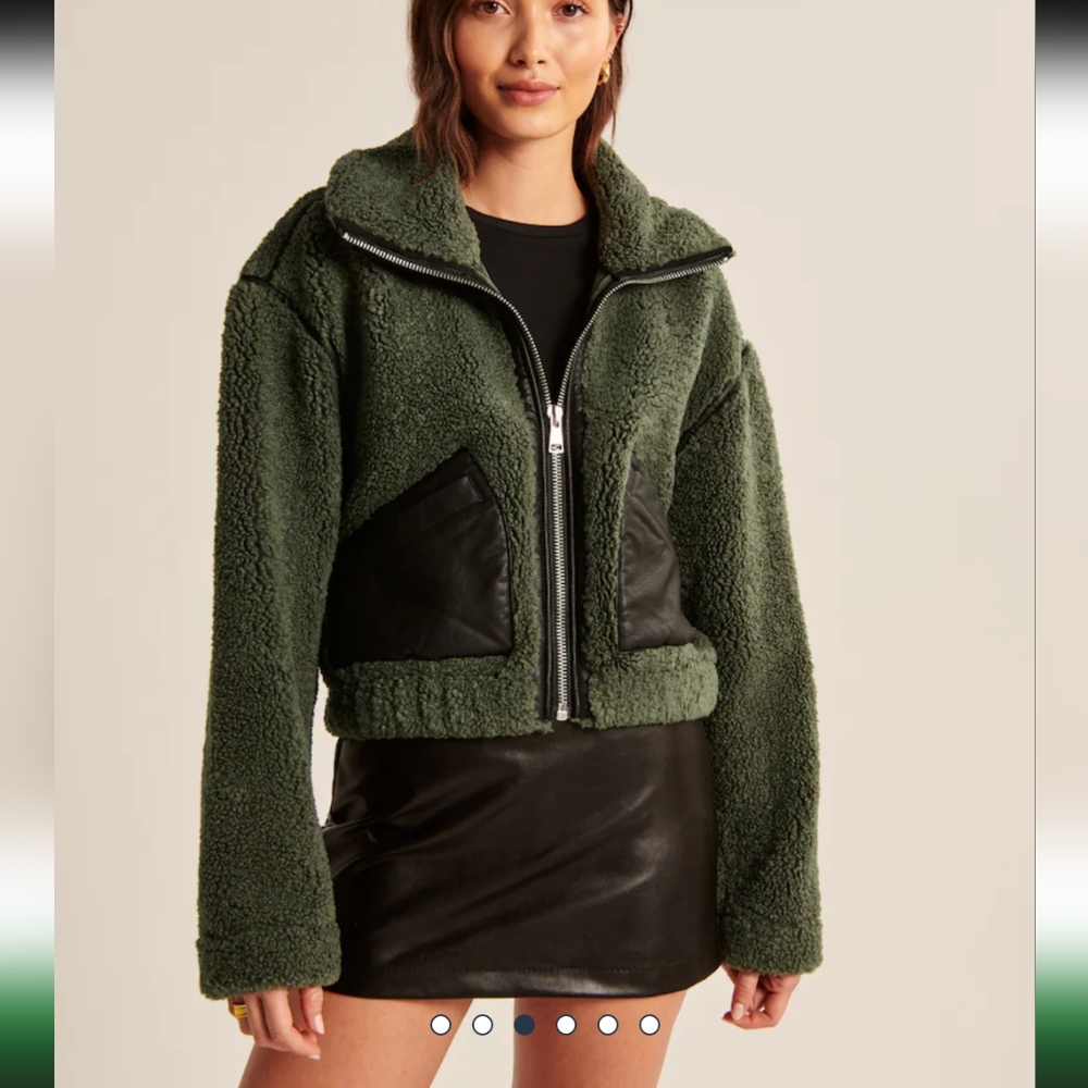 Abercrombie & Fitch Olive Teddy Jacket with Black Details